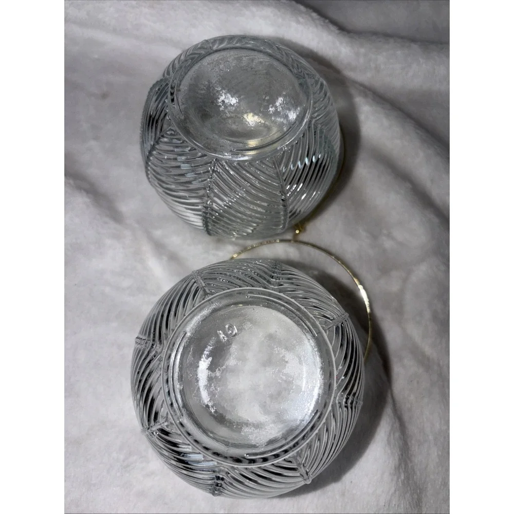 Set of 2 Clear Glass Votive Candle Holders Gold Wire Handles Leaf Texture Patio‎